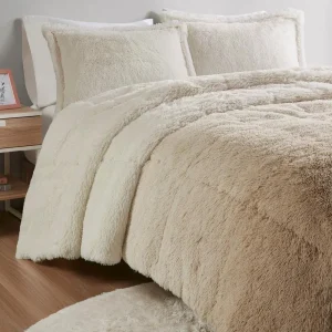 3 pc Ombre Shaggy Long Fur Queen Comforter Mini Set