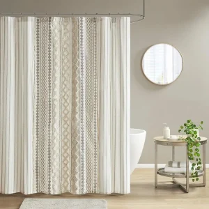 Chic Cotton Chenille Striped Shower Curtain - Ivory
