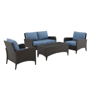 4Pc Outdoor Wicker Conversation Set-Loveseat, 2 Arm Chairs & Coffee Table