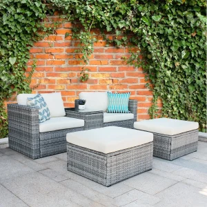 5 Pieces Outdoor Patio Wicker Sofa Set Weather Protecting Cover