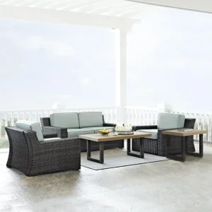 5Pc Outdoor Wicker Conversation Set - Loveseat, Coffee Table, Side Table, & 2 Chairs